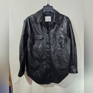 Aritzia WilfredBlack Leather Button-Up Shirt